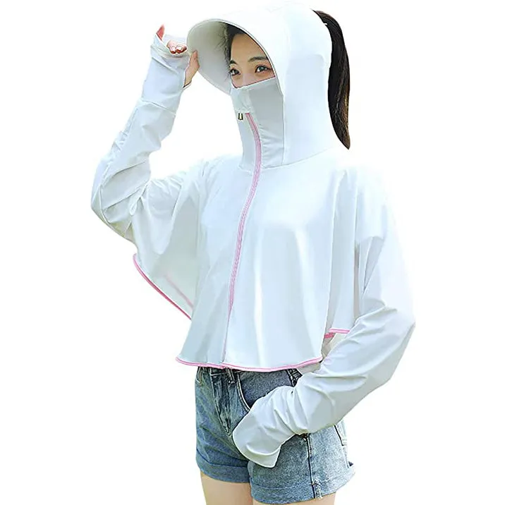 Sidiou Group Anniou Fashion Windbreaker Ice Silk Zip Long Sleeve Lightweight Jacket With Hat Face Shield Loose Quick Dry Sun-Protective Clothing
