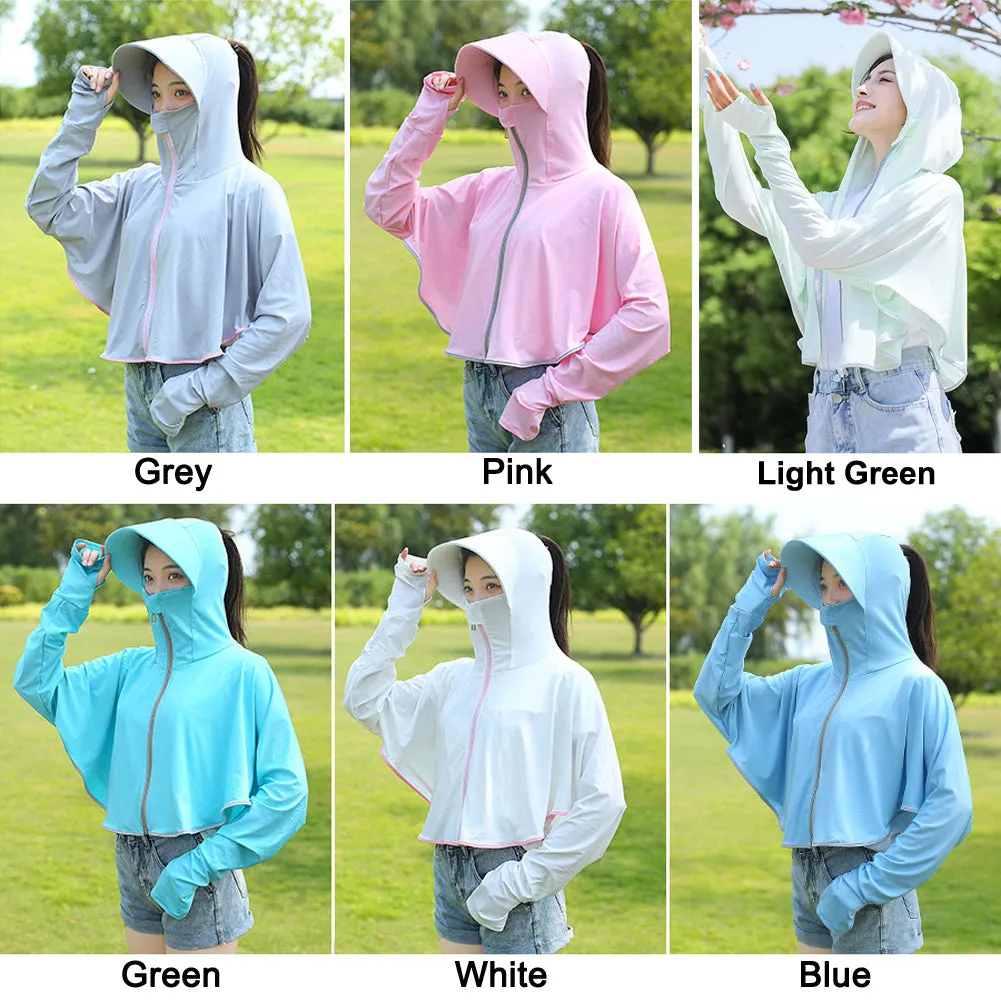 Sidiou Group Anniou Fashion Windbreaker Ice Silk Zip Long Sleeve Lightweight Jacket With Hat Face Shield Loose Quick Dry Sun-Protective Clothing
