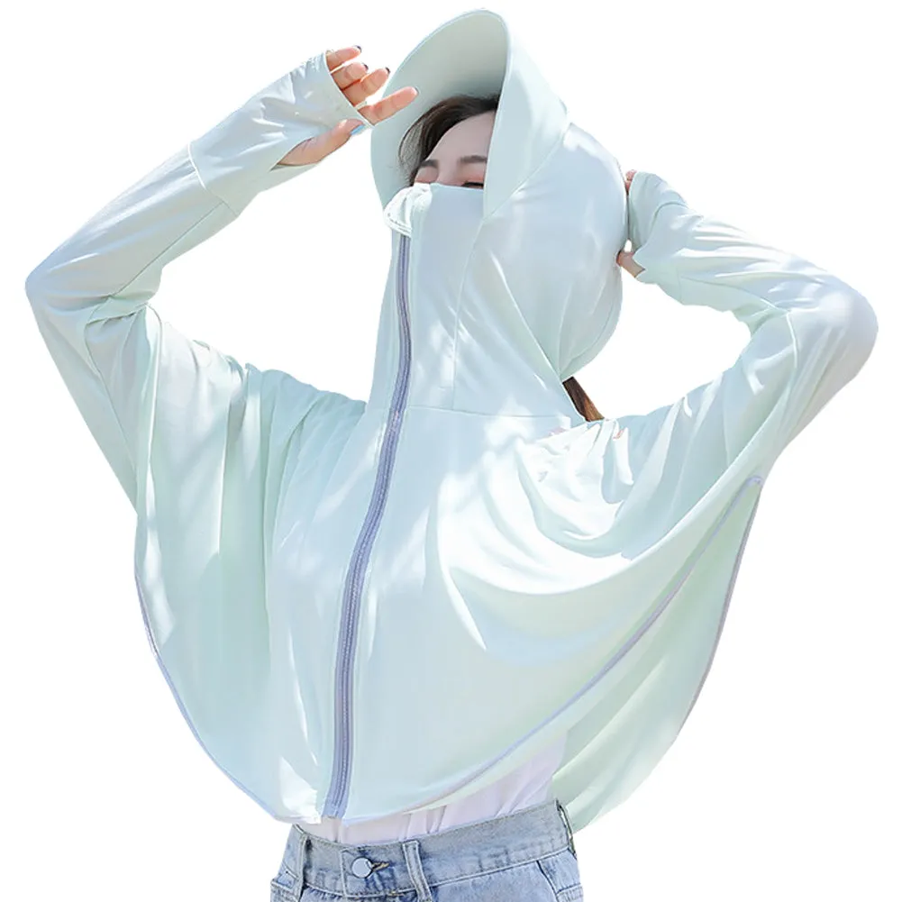 Sidiou Group Anniou Fashion Windbreaker Ice Silk Zip Long Sleeve Lightweight Jacket With Hat Face Shield Loose Quick Dry Sun-Protective Clothing