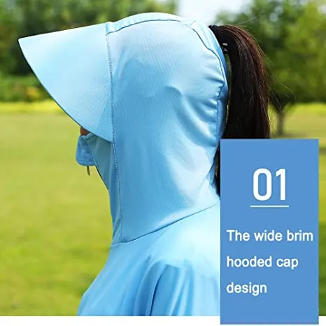 Sidiou Group Anniou Fashion Windbreaker Ice Silk Zip Long Sleeve Lightweight Jacket With Hat Face Shield Loose Quick Dry Sun-Protective Clothing