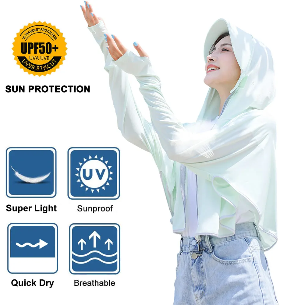 Sidiou Group Anniou Fashion Windbreaker Ice Silk Zip Long Sleeve Lightweight Jacket With Hat Face Shield Loose Quick Dry Sun-Protective Clothing