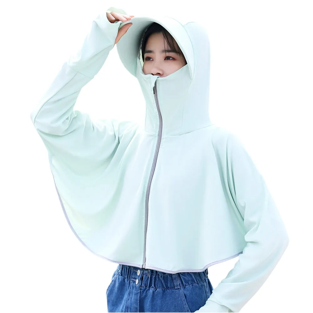 Sidiou Group Anniou Fashion Windbreaker Ice Silk Zip Long Sleeve Lightweight Jacket With Hat Face Shield Loose Quick Dry Sun-Protective Clothing