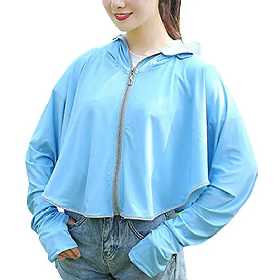 Sidiou Group Anniou Fashion Windbreaker Ice Silk Zip Long Sleeve Lightweight Jacket With Hat Face Shield Loose Quick Dry Sun-Protective Clothing