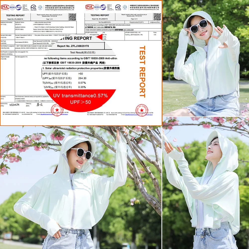 Sidiou Group Anniou Fashion Windbreaker Ice Silk Zip Long Sleeve Lightweight Jacket With Hat Face Shield Loose Quick Dry Sun-Protective Clothing