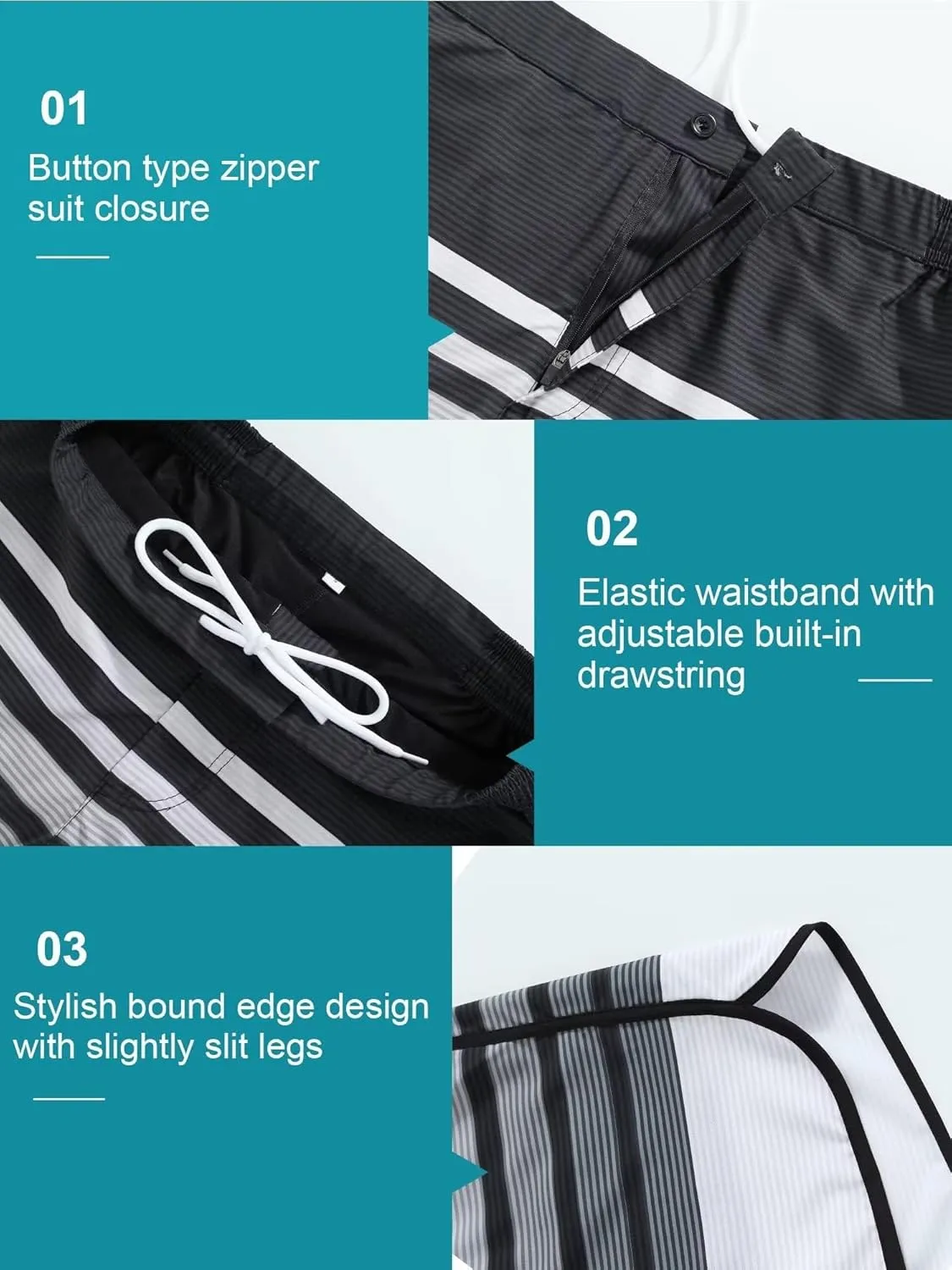SILKWORLD Mens Swim Trunks Front Zipper Fly Quick Dry Beach Shorts with Compression Liner and Back Zipper Pockets