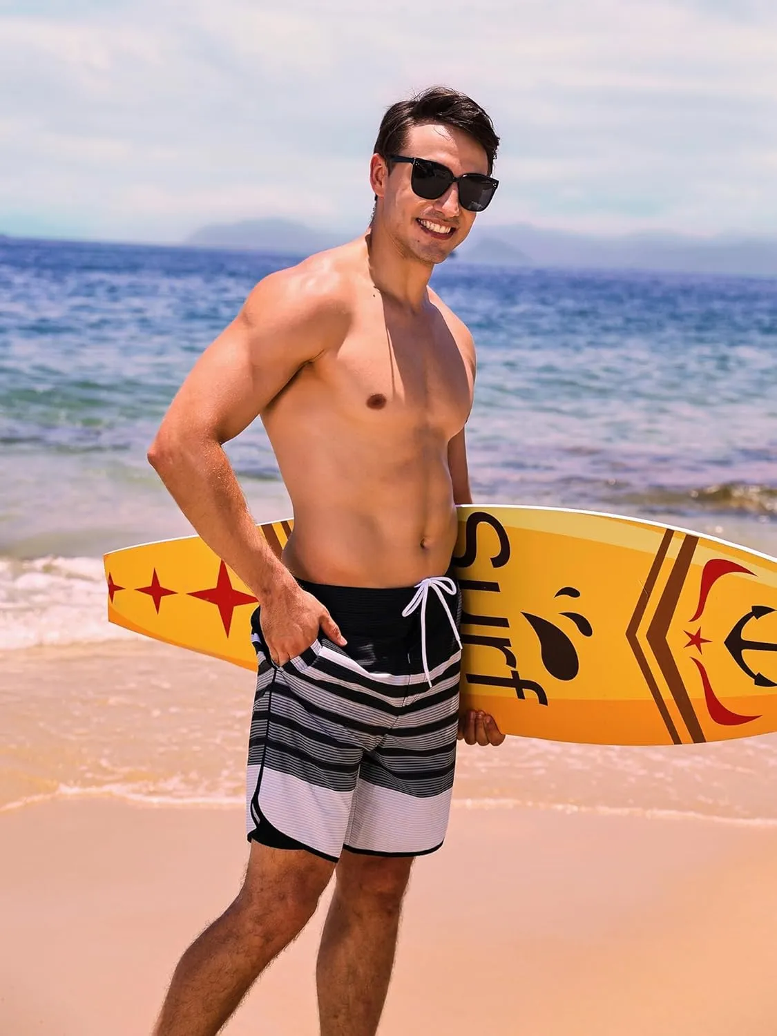 SILKWORLD Mens Swim Trunks Front Zipper Fly Quick Dry Beach Shorts with Compression Liner and Back Zipper Pockets