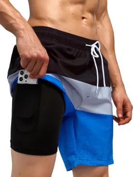 SILKWORLD Quick Dry Mens Swim Trunks with Compression Liner 7" Mens Bathing Suits with Zip Pockets