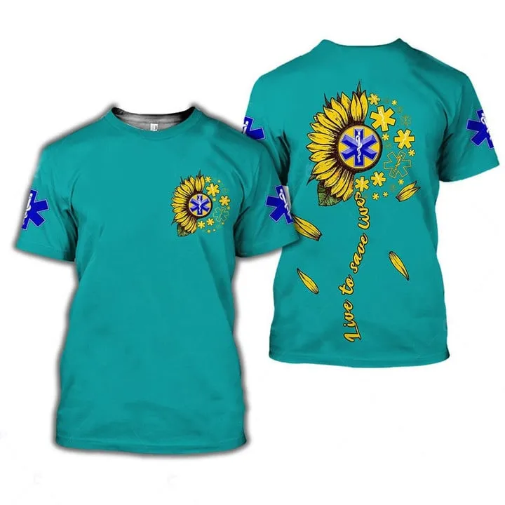 Sunflower In My Heart Live to Save Lives Shirt, Nurse T-Shirt, Perfect Gift Nurse Clothing