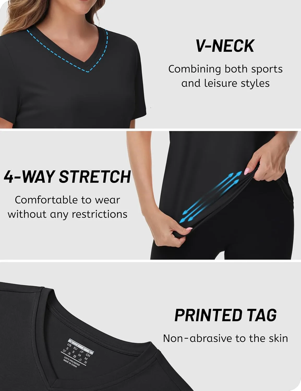 TACVASEN Workout Tops for Women UPF 50  Sun Protection V-Neck T Shirts Short Sleeve Quick Dry Athletic Running Shirts