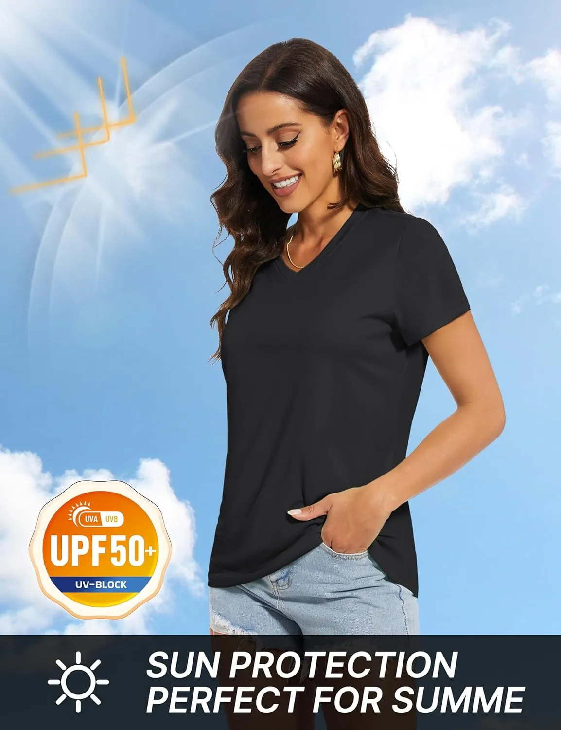 TACVASEN Workout Tops for Women UPF 50  Sun Protection V-Neck T Shirts Short Sleeve Quick Dry Athletic Running Shirts