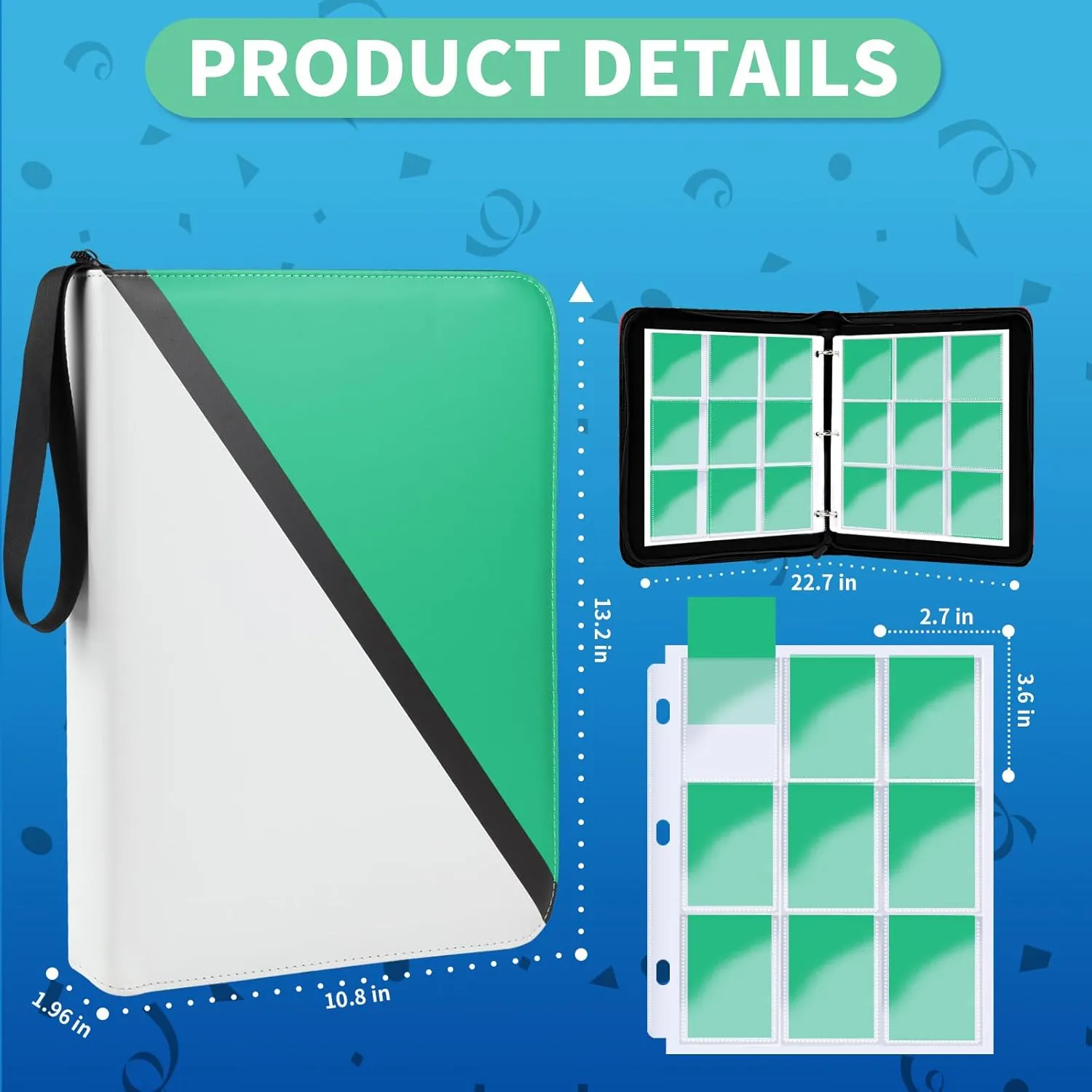 Trading Card Binder 9 Pocket, 900 Pockets Card Holder with 50 Removable Sleeves for Game Cards,Premium Card Book, Game Cards & Sports Cards