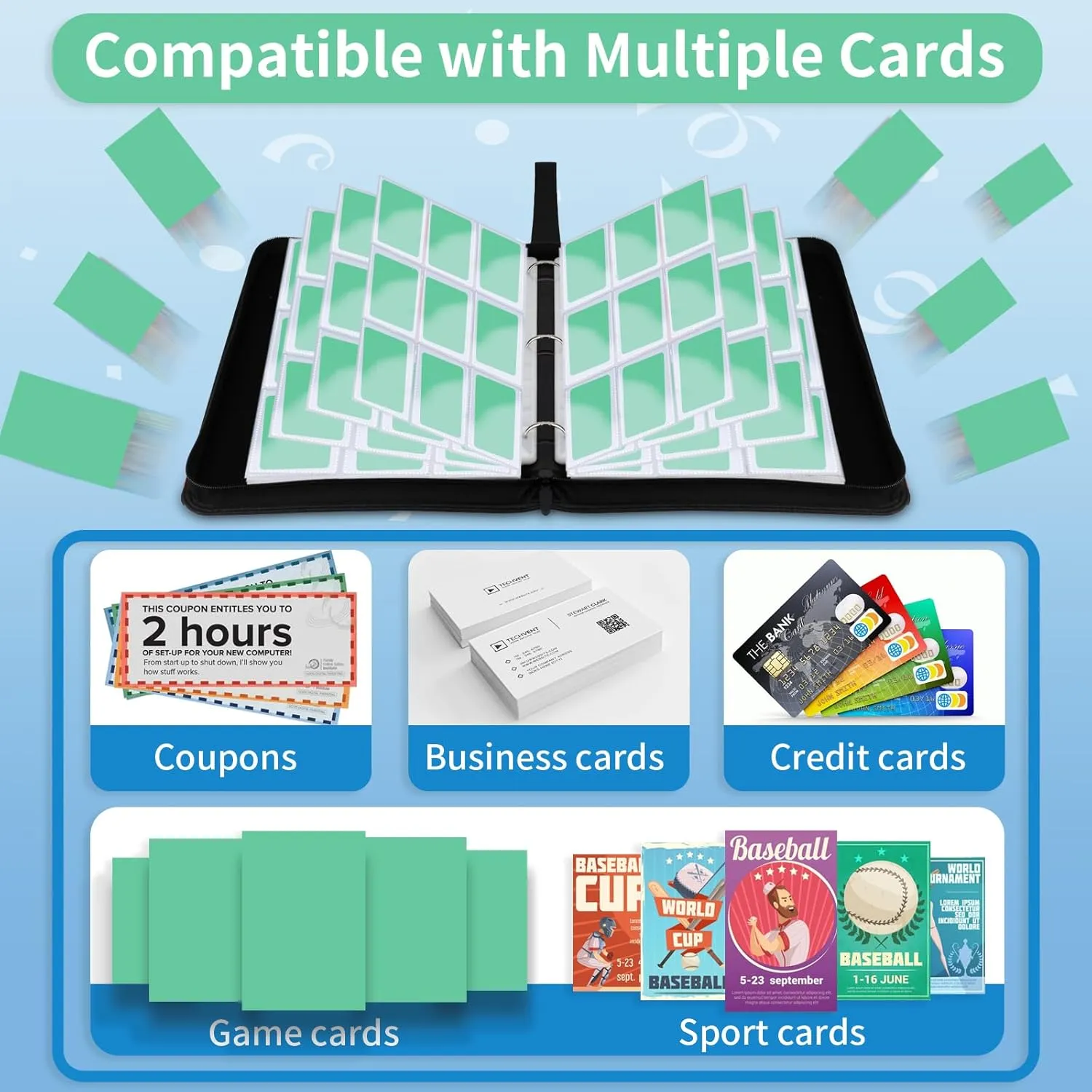 Trading Card Binder 9 Pocket, 900 Pockets Card Holder with 50 Removable Sleeves for Game Cards,Premium Card Book, Game Cards & Sports Cards