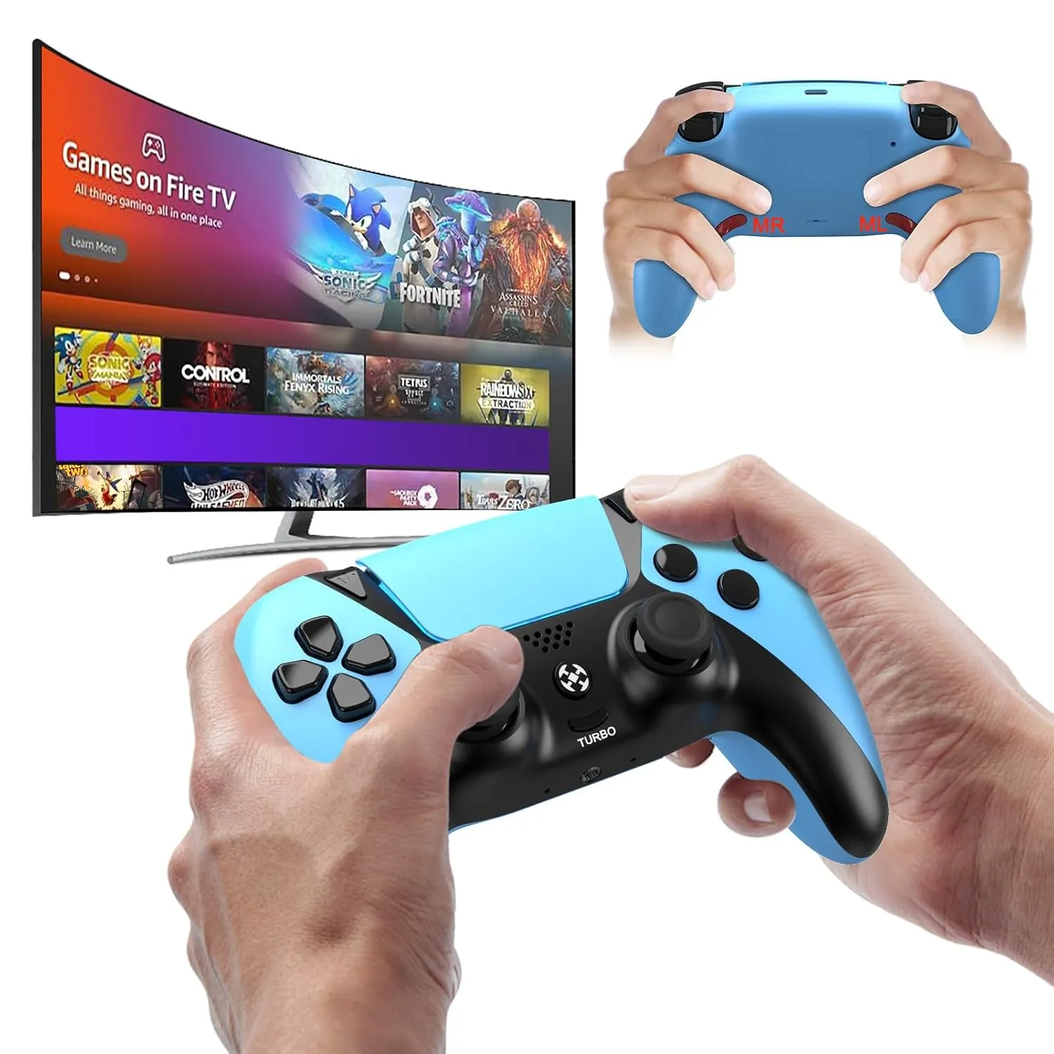UGAME Replacement for Luna Controller, Ymir Controller Wireless for Fire TV with 2 Map Buttons/Macro Turbo, Work for Amazon Luna/PS4/PC, ldeal Gift for Christmas, Blue