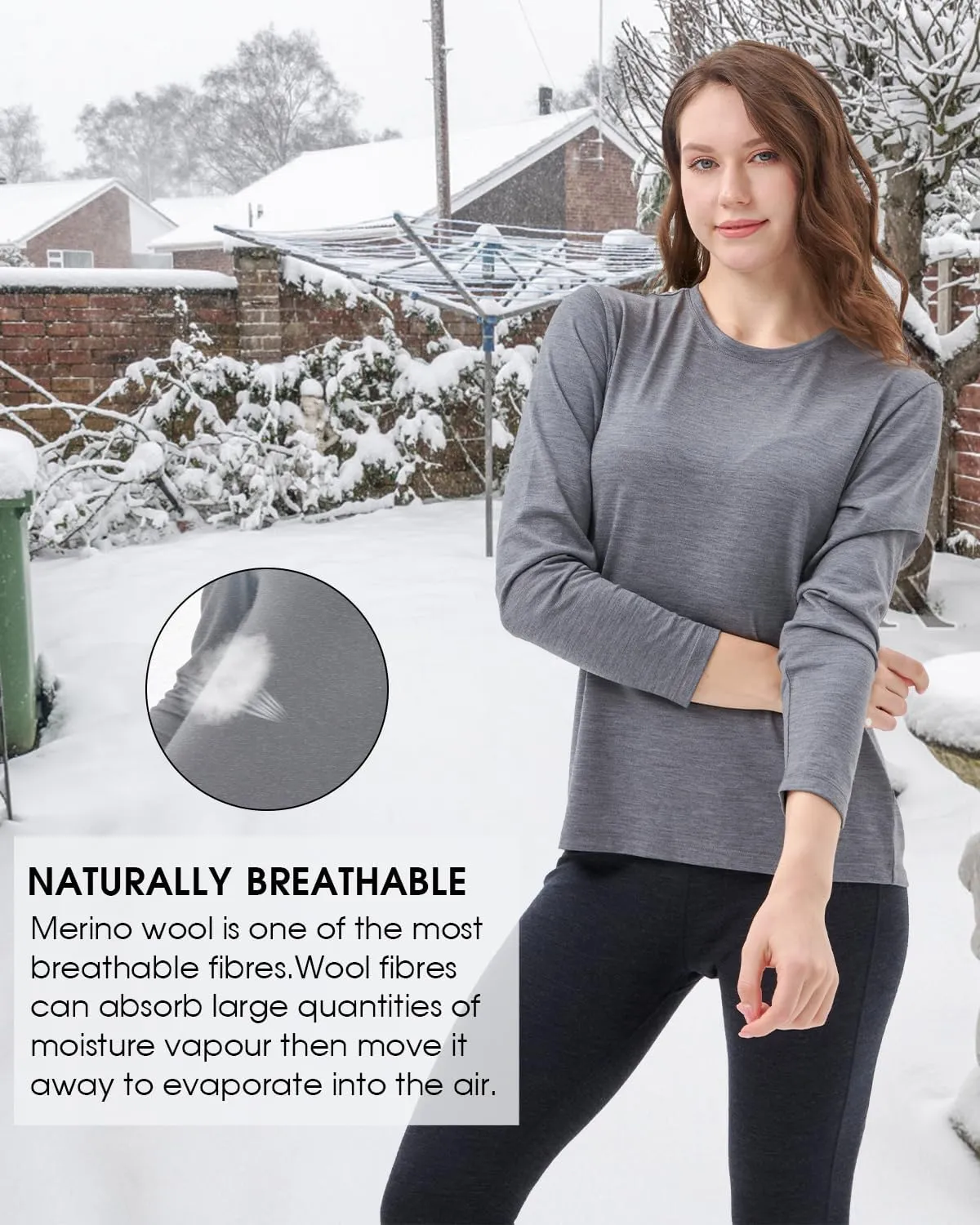 Womens 100% Merino Wool Base Layer - Midweight Merino Wool Thermal Long Sleeve Shirts for Women Top, Ultra Comfort