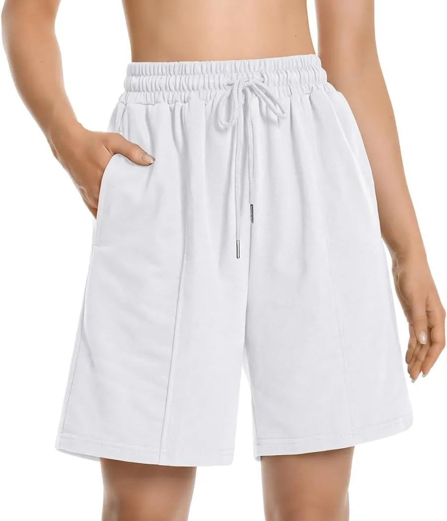Womens Long Sweat Shorts Casual Summer Bermuda Loose Lounge Workout Athletic Shorts with Pockets