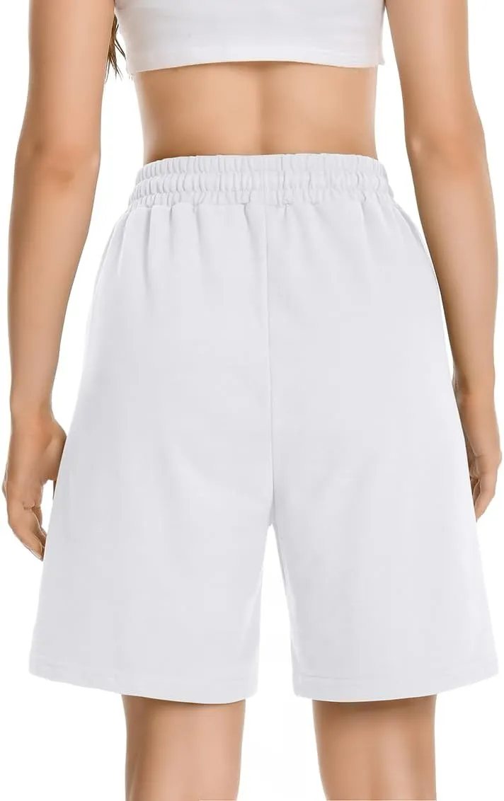 Womens Long Sweat Shorts Casual Summer Bermuda Loose Lounge Workout Athletic Shorts with Pockets