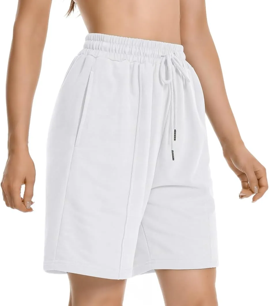 Womens Long Sweat Shorts Casual Summer Bermuda Loose Lounge Workout Athletic Shorts with Pockets