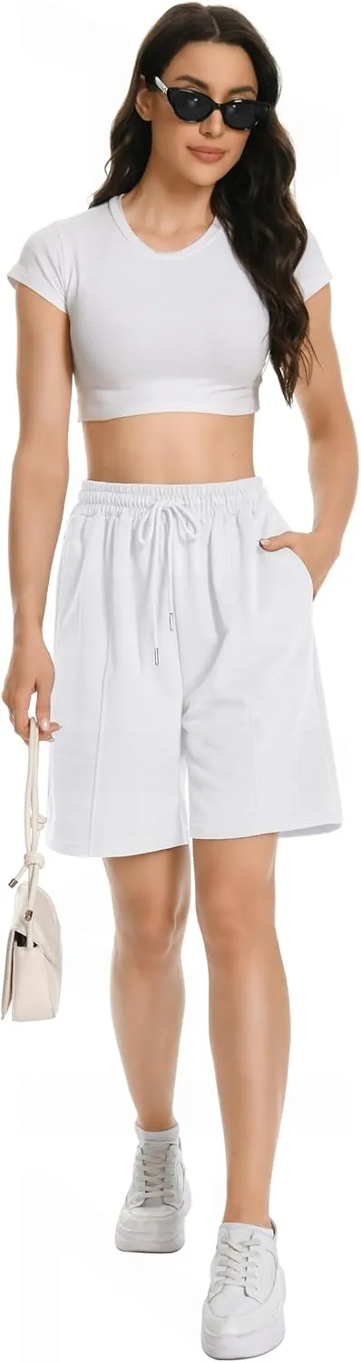 Womens Long Sweat Shorts Casual Summer Bermuda Loose Lounge Workout Athletic Shorts with Pockets